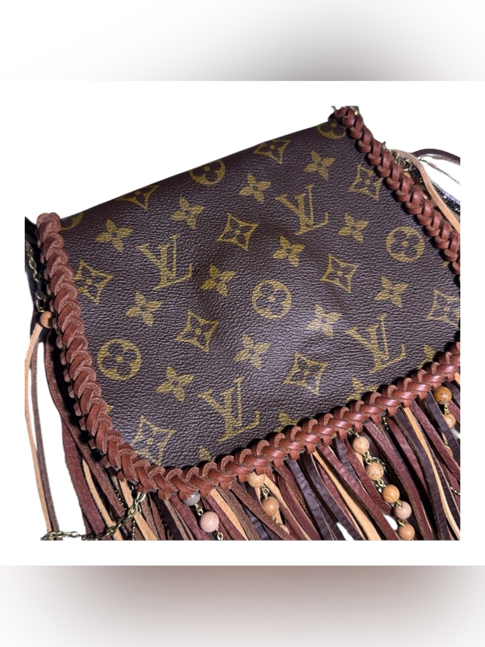Louis Vuitton-Inspired Brown Fringe Crossbody Bag - Picture 7 of 12